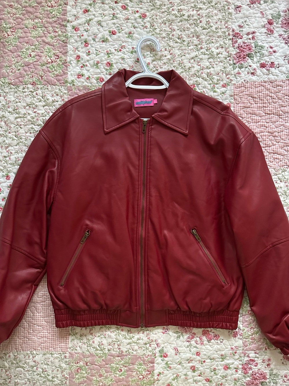 Edikted Halley Faux Red Leather Bomber Jacket